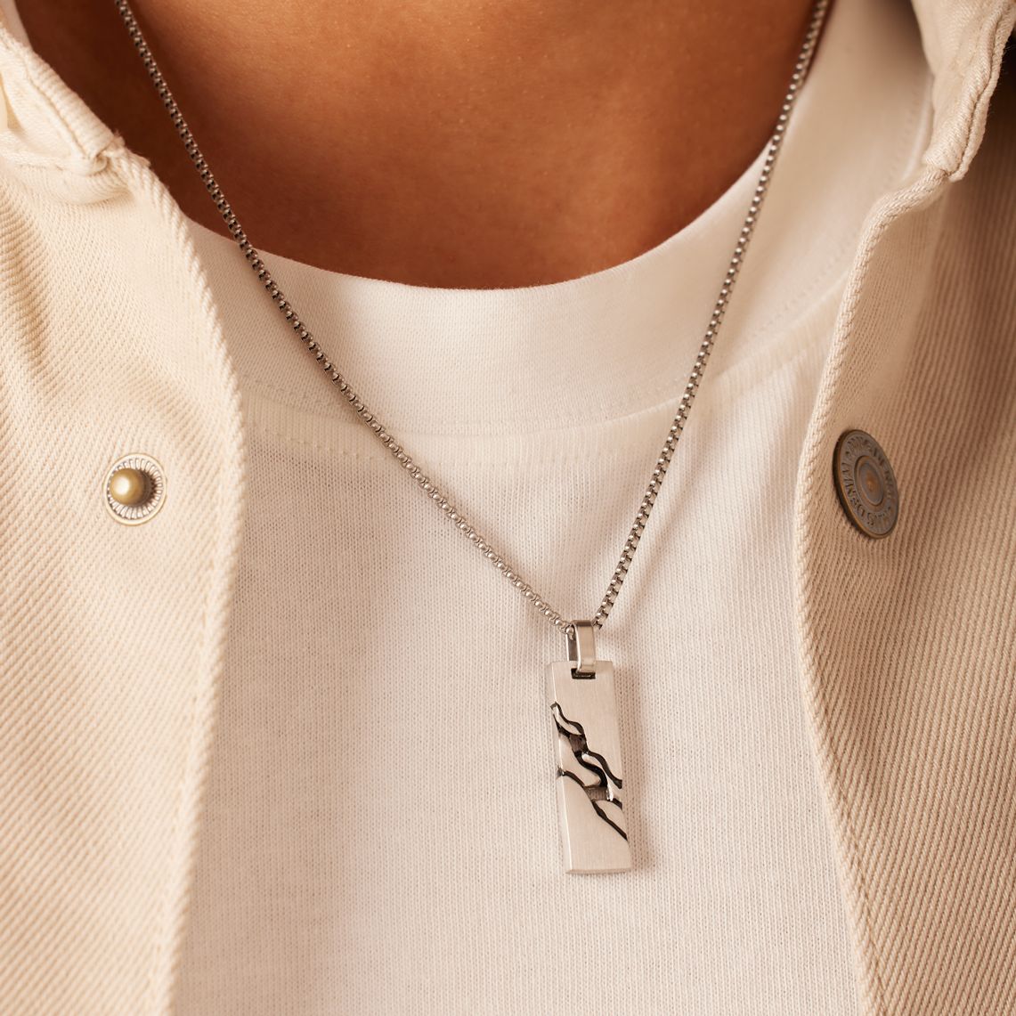 Gerecycled stainless steel herenketting met hanger plaat