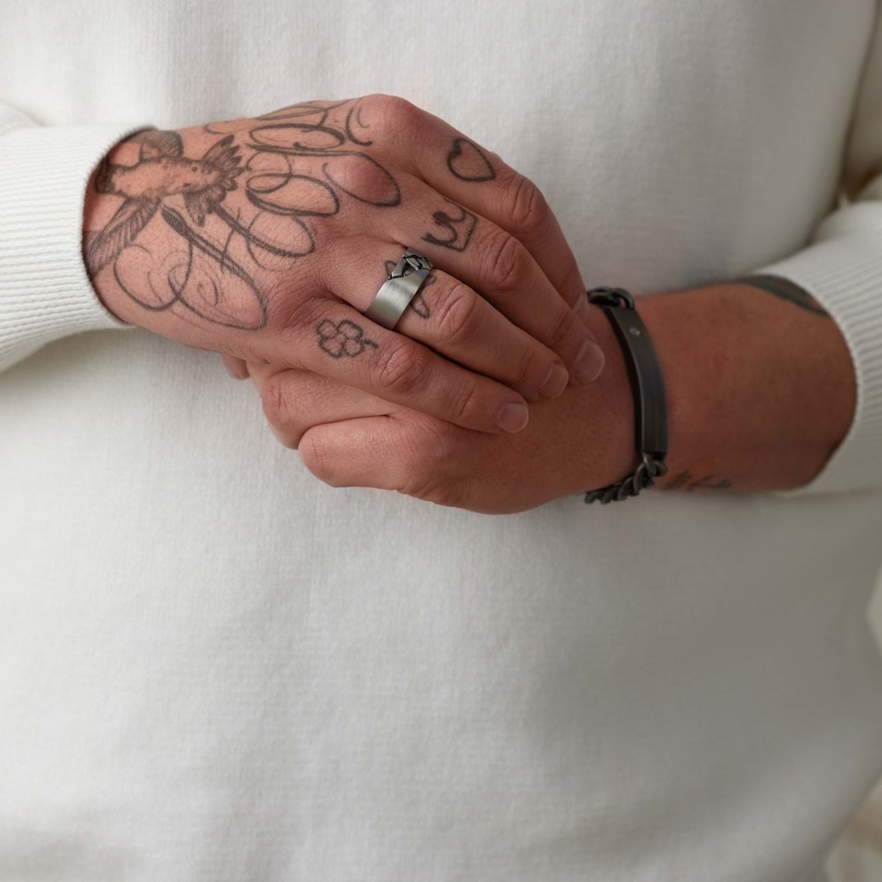 Gerecycled stainless steel herenring mat met schakel