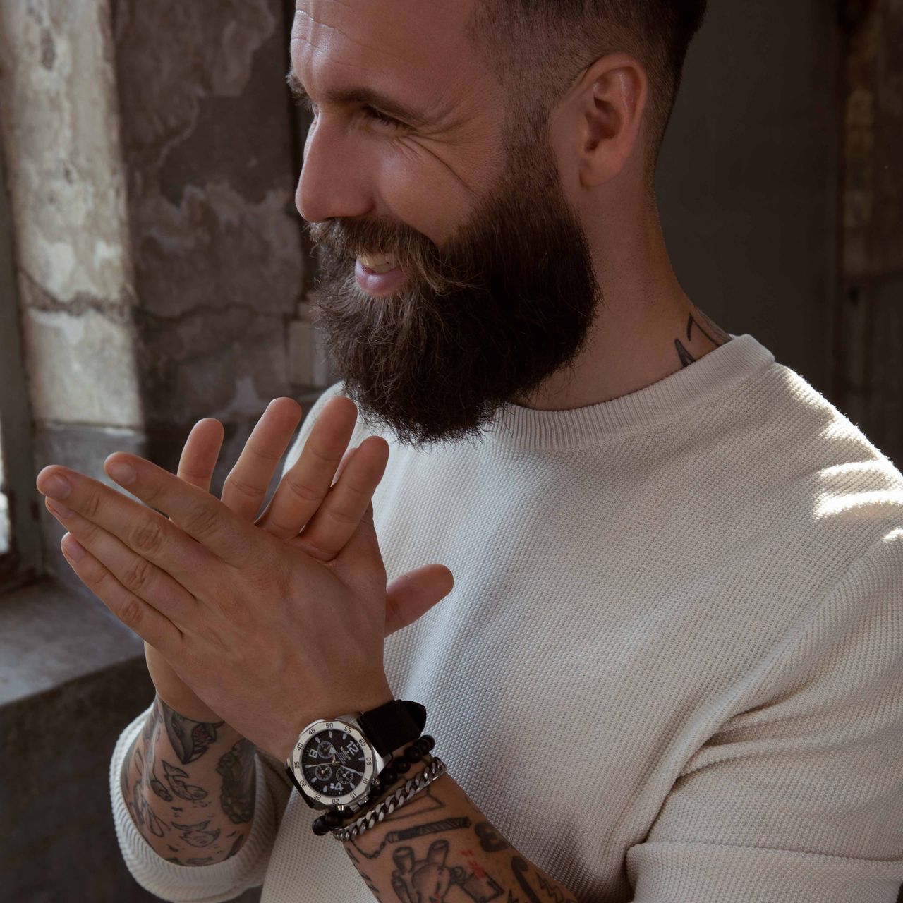 Gerecycled stainless steel armband met gourmetschakel