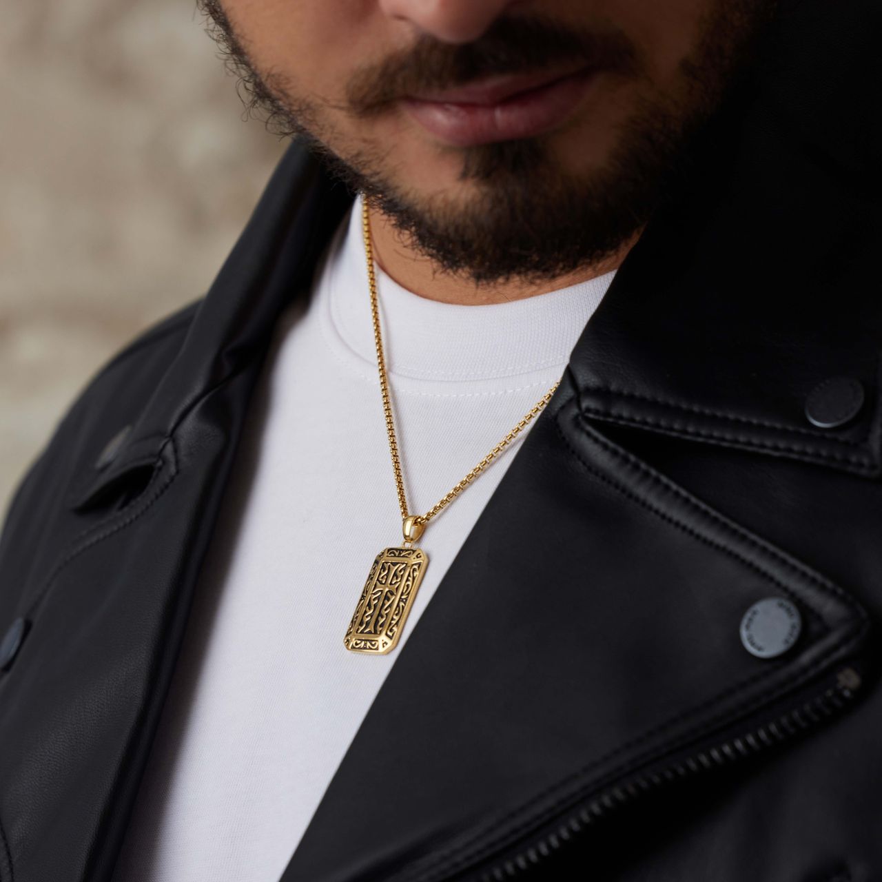 Gerecycleerd stainless steel herenketting gold met plaathanger kruis