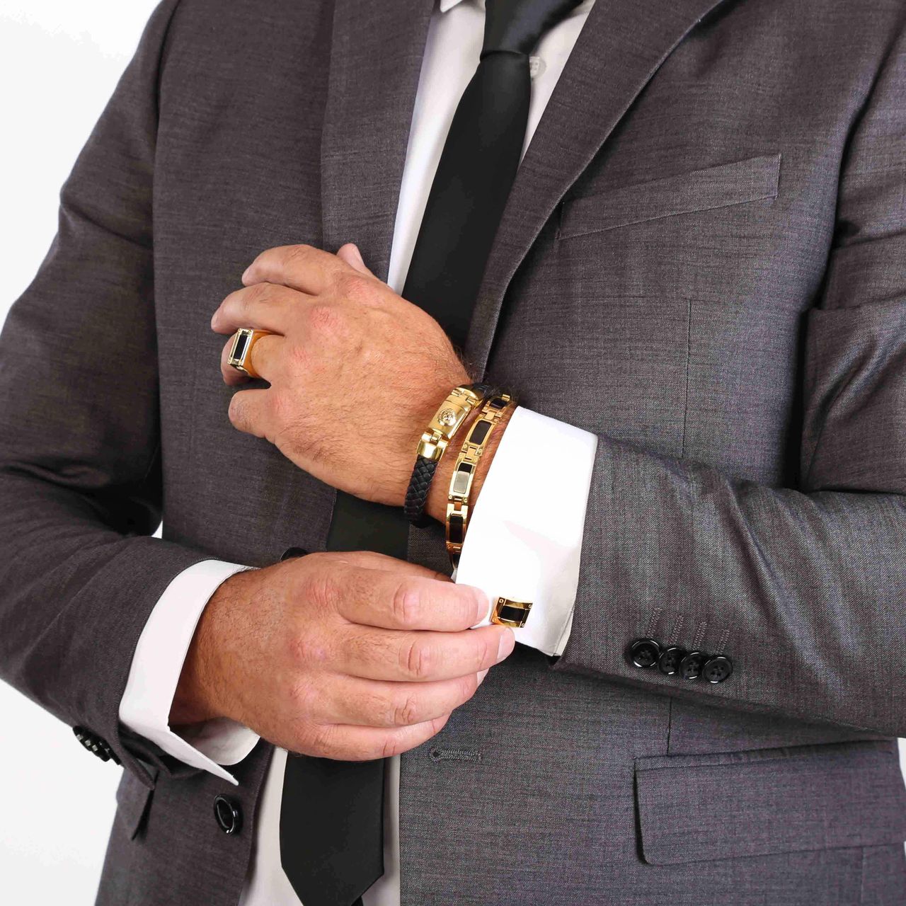 Gerecycled stalen goldplated manchetknopen met zwart detail
