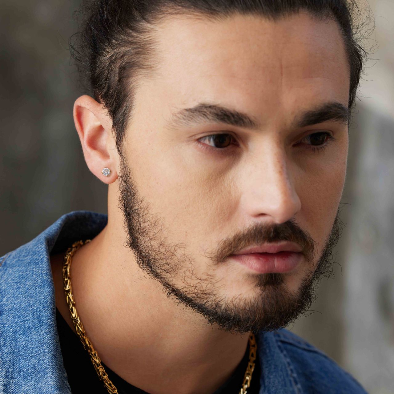 Gerecycled stainless steel oorknoppen golplated met zirkonia rond 6mm voor heren