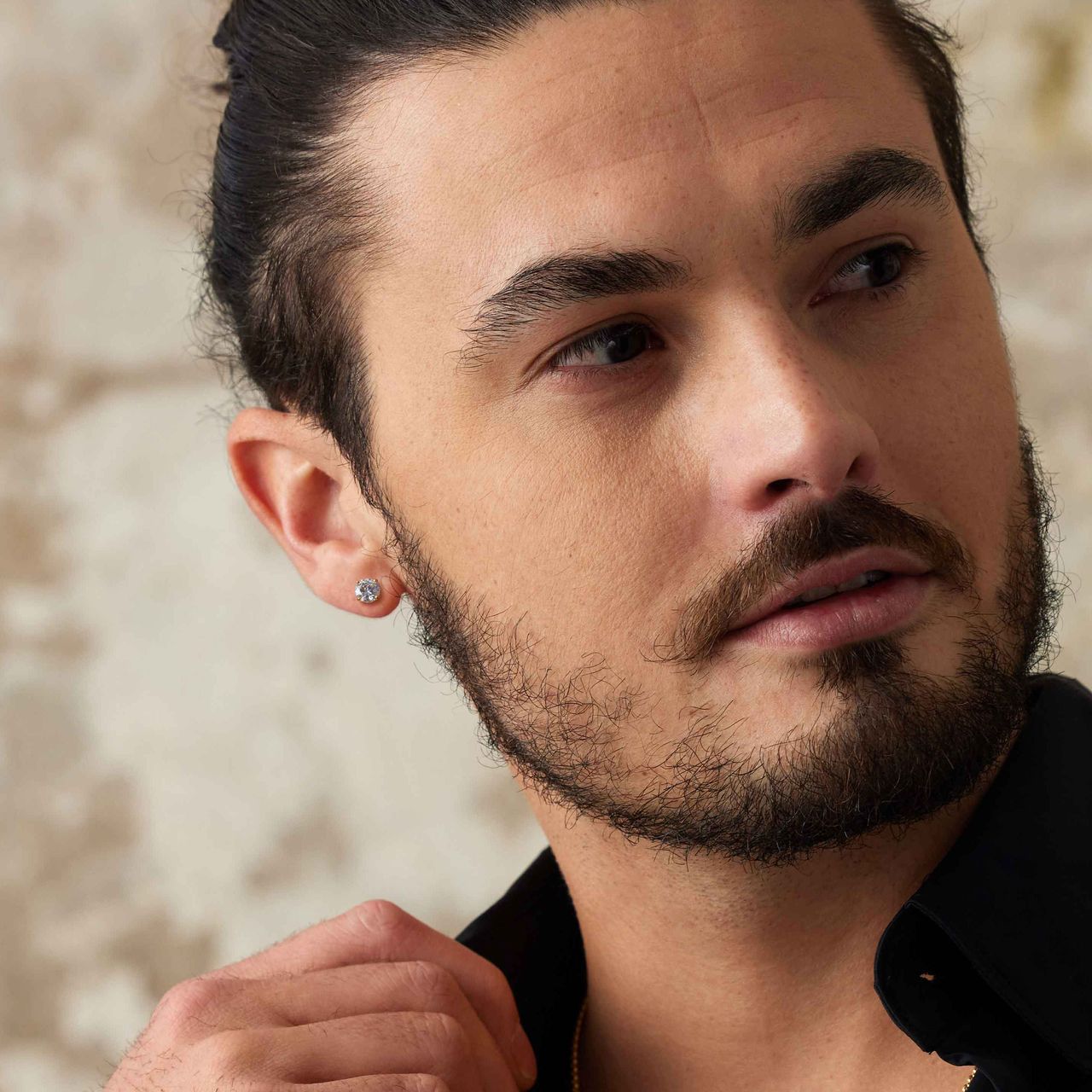 Gerecycled stainless steel oorknoppen golplated met zirkonia rond 8mm voor heren