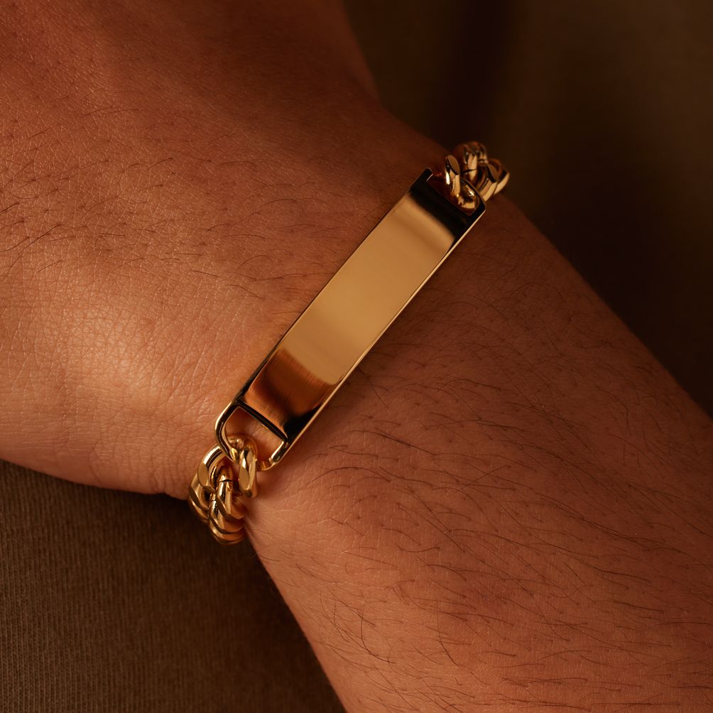 Gerecycleerd stainless steel goldplated heren plaatarmband