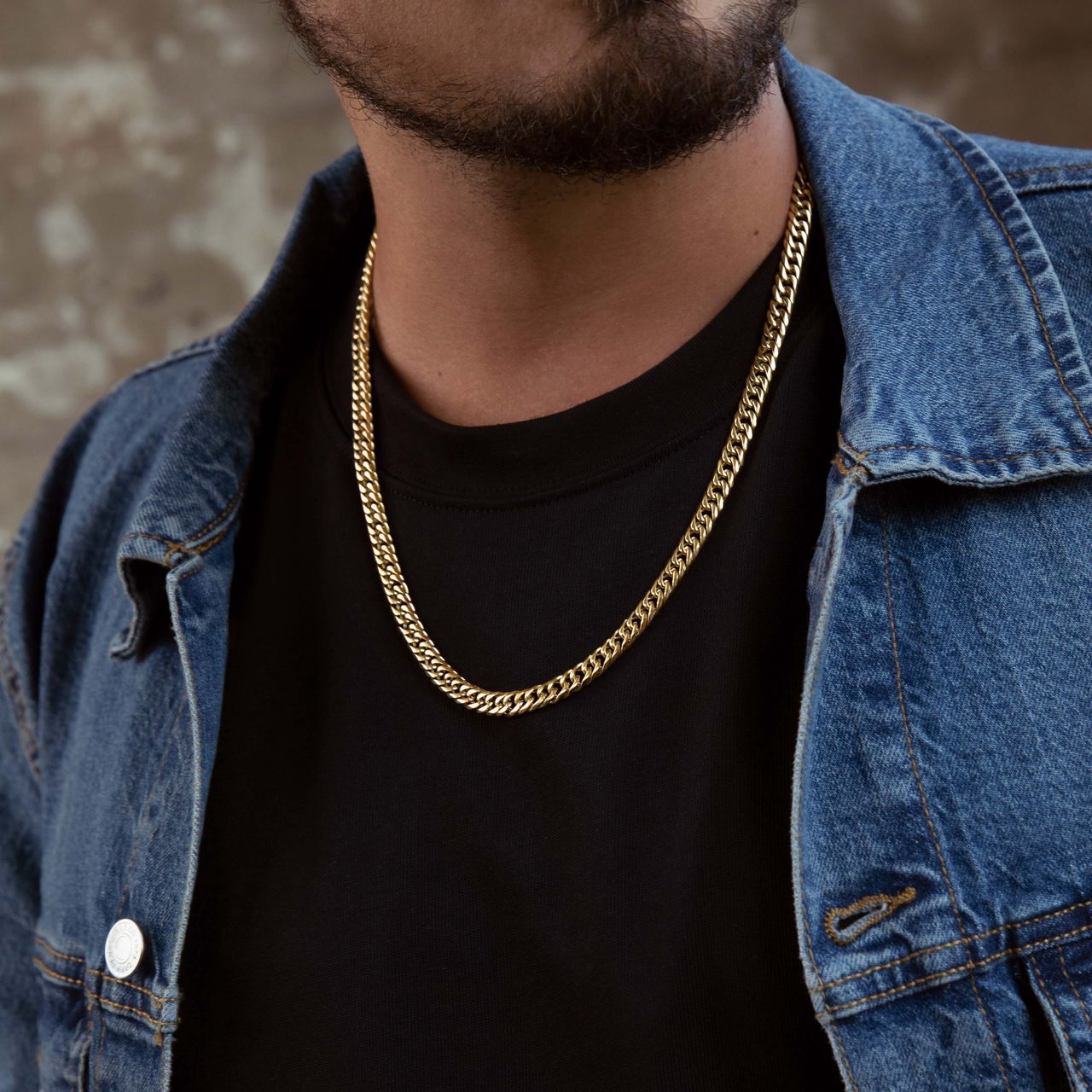 Gerecycled stainless steel goldplated herenketting met gourmetschakel