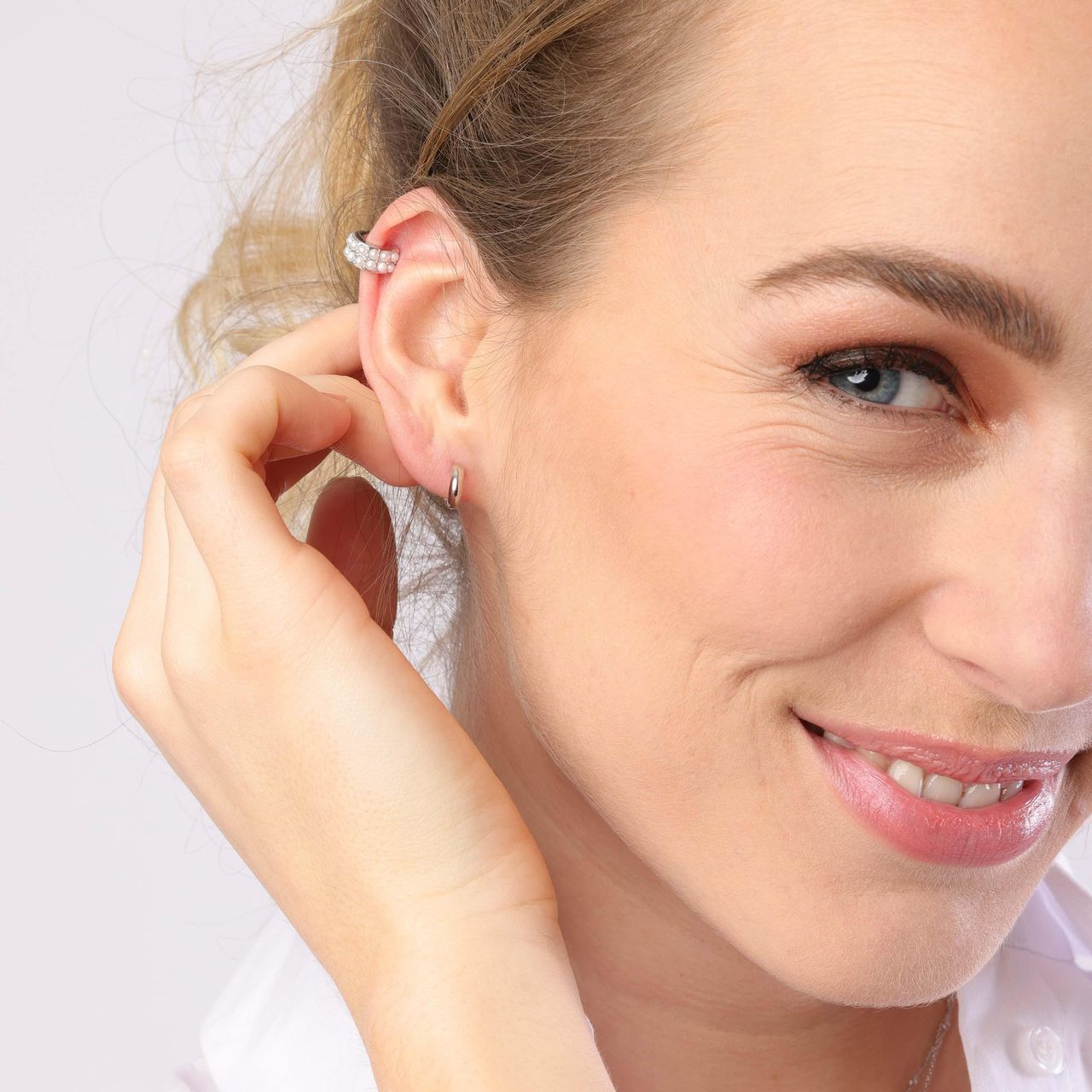 Zilveren helix earcuff parel