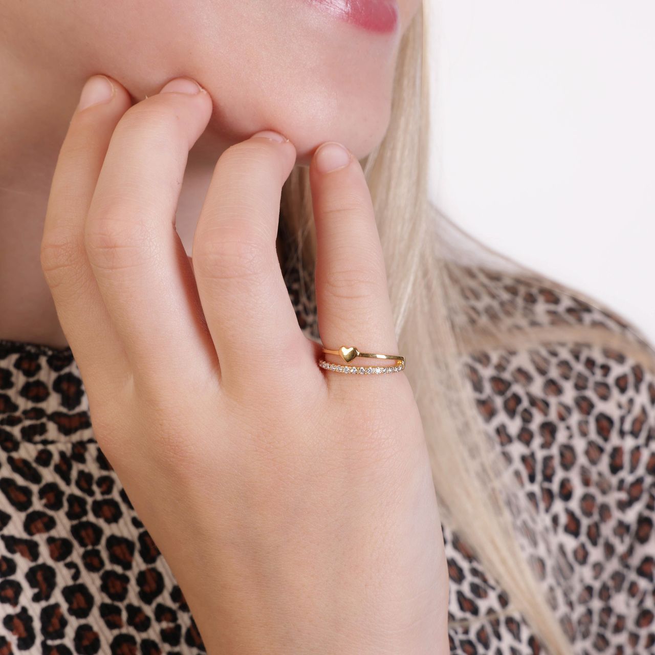 Zilveren kinderring gold met hart en zirkonia