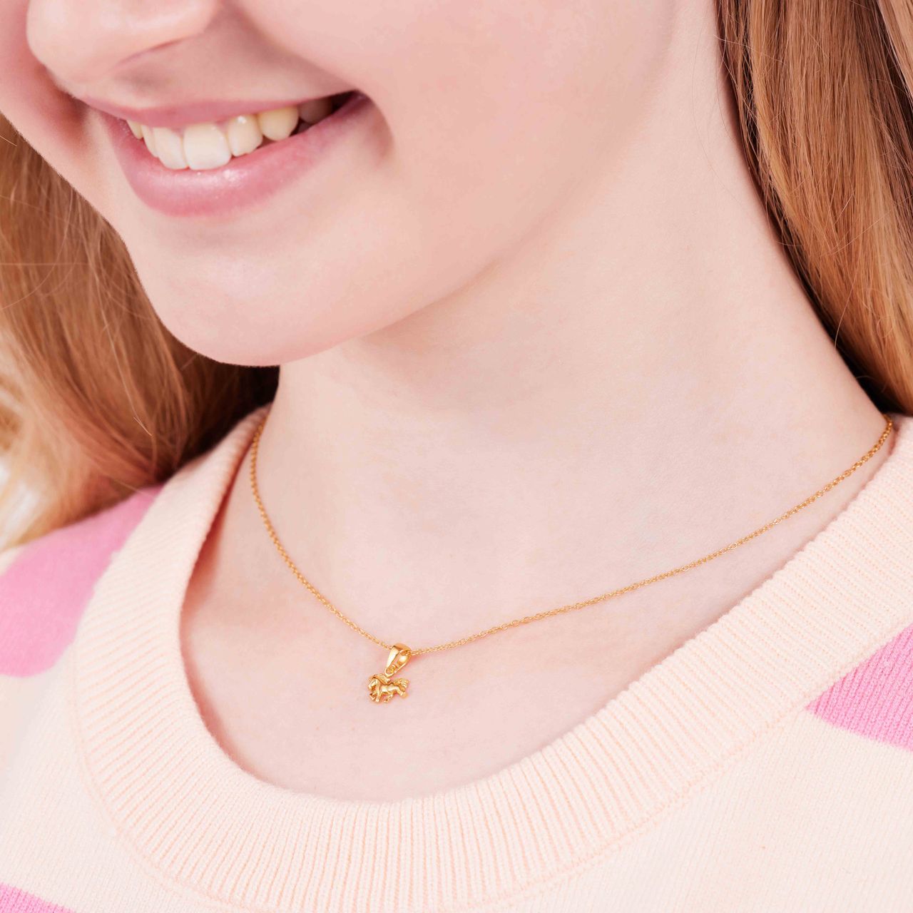 Zilveren goldplated kinderketting hanger paard