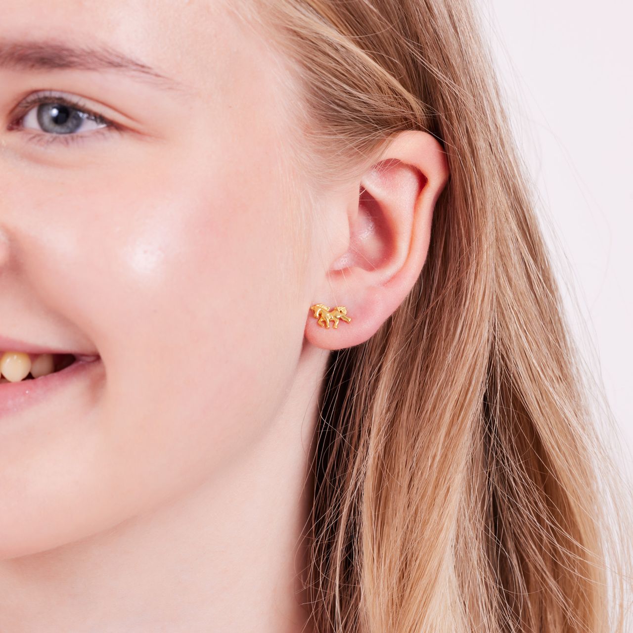Zilveren goldplated kinderoorknoppen paard