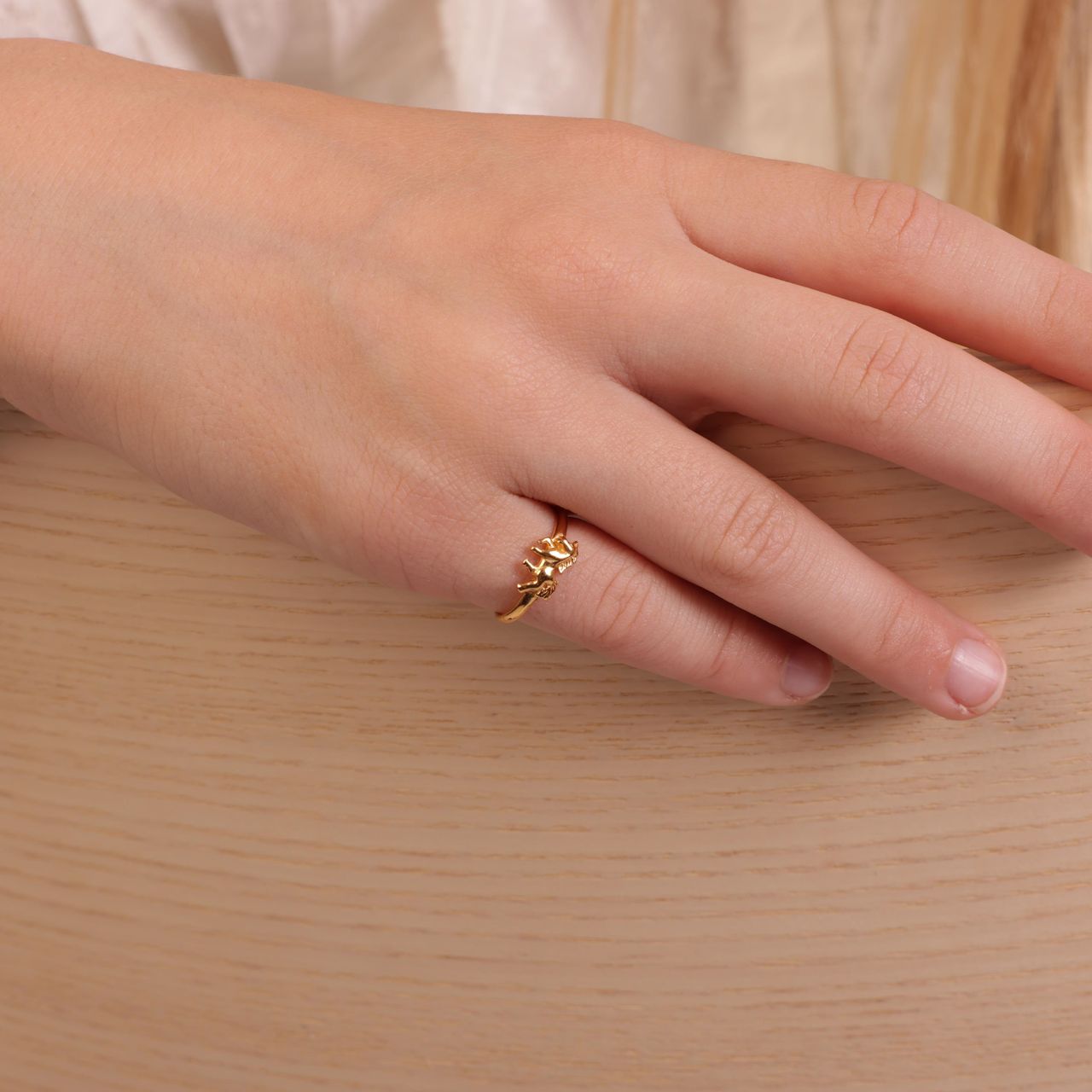 Zilveren goldplated kinderring met paard