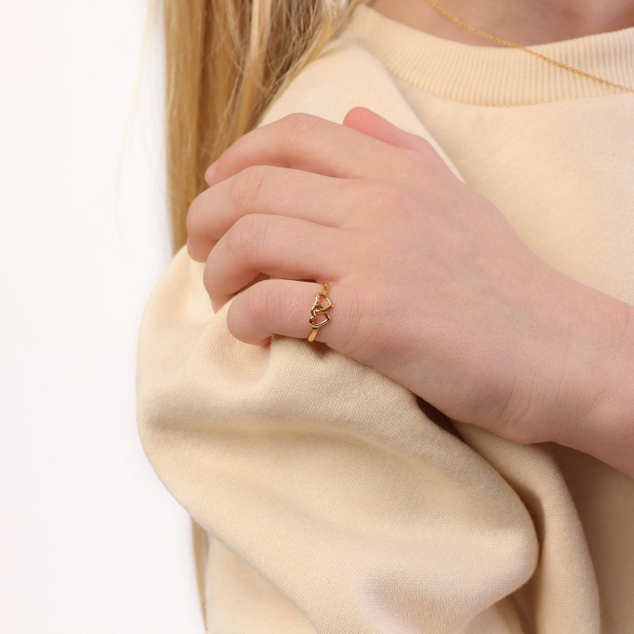 Zilveren goldplated kinderring hart