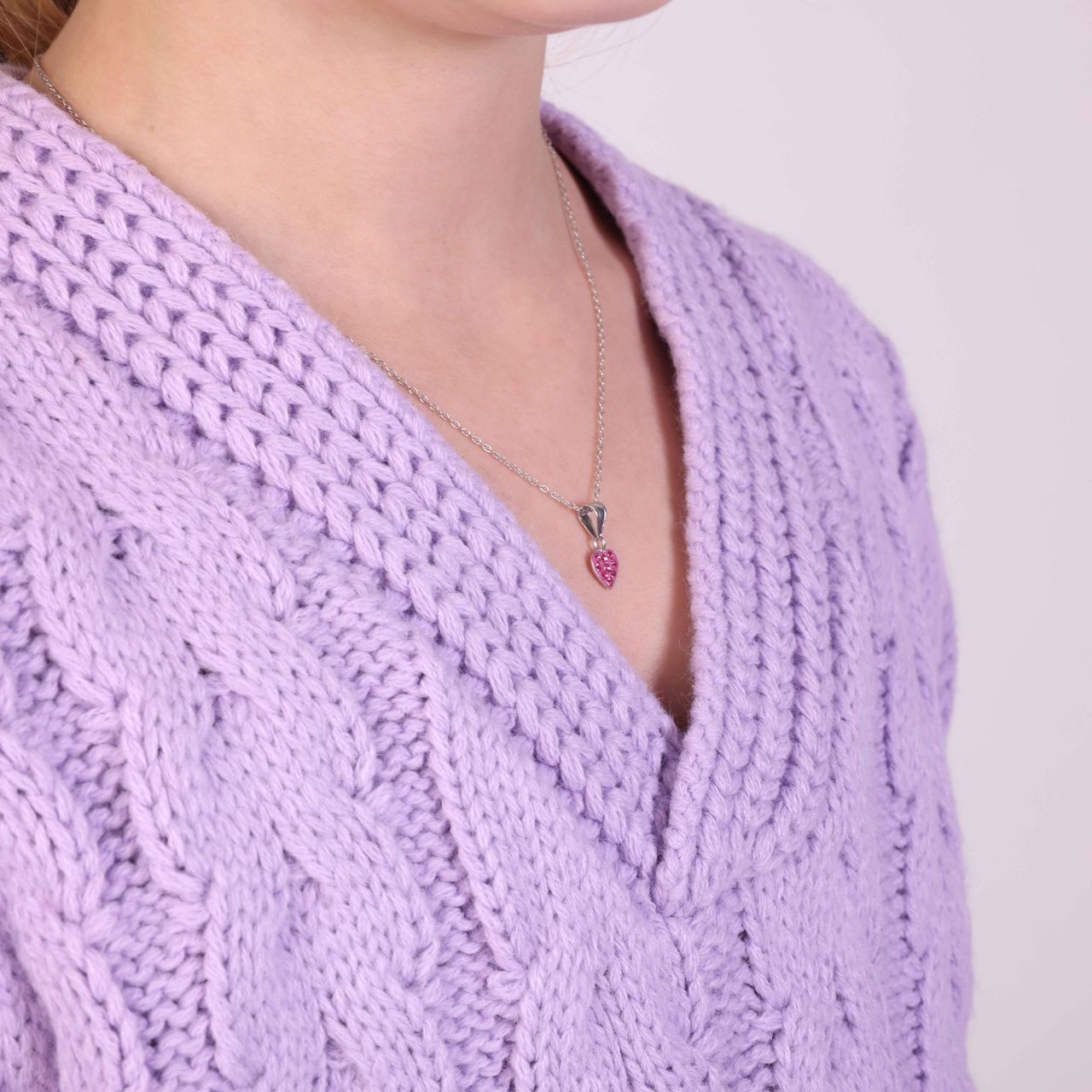Zilveren kinderketting met hart rose kristal