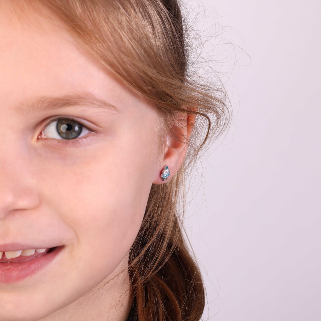 Kinderohrringe, 925 Silber, Cupcake, mit Kristall