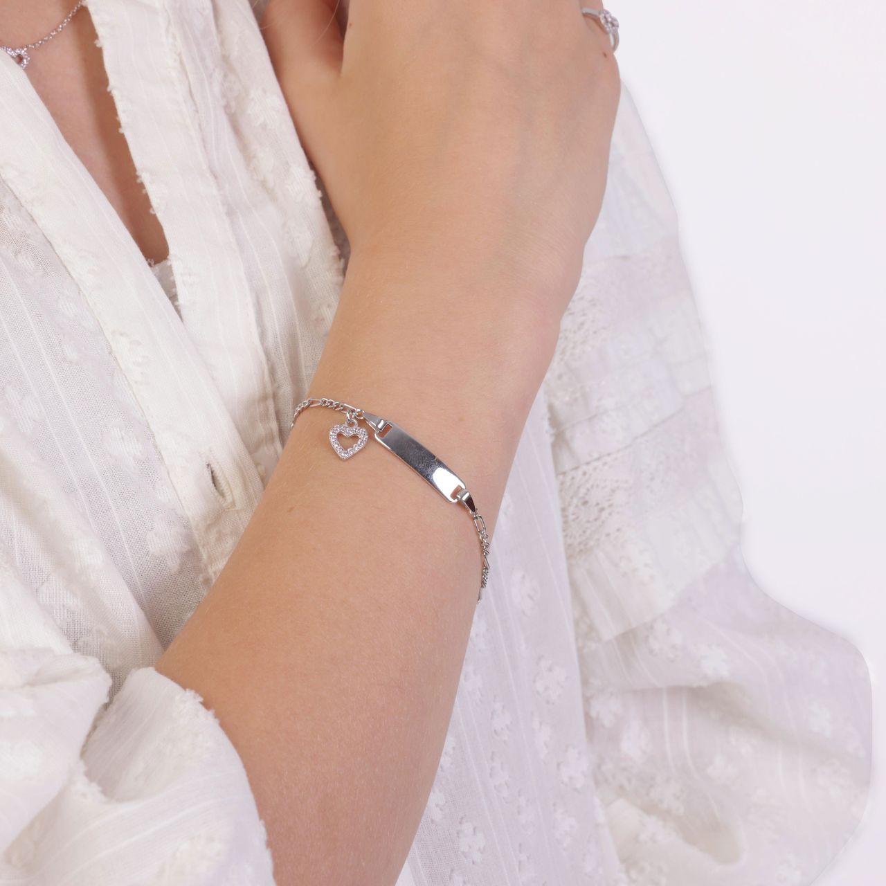 Kinderarmband, 925 Silber, Herz, hellrosa, Zirkonia