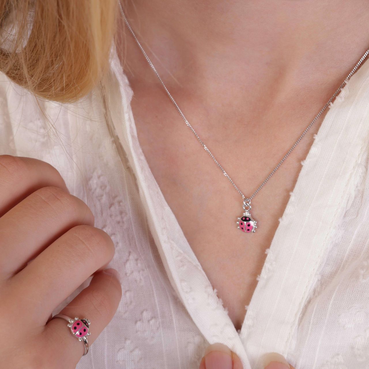 Kinderring, 925 Silber, rosa, Marienkäfer