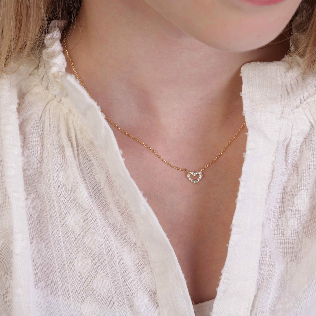 Kinderkette, 925 Silber, vergoldet, mit Herz und Zirkonia