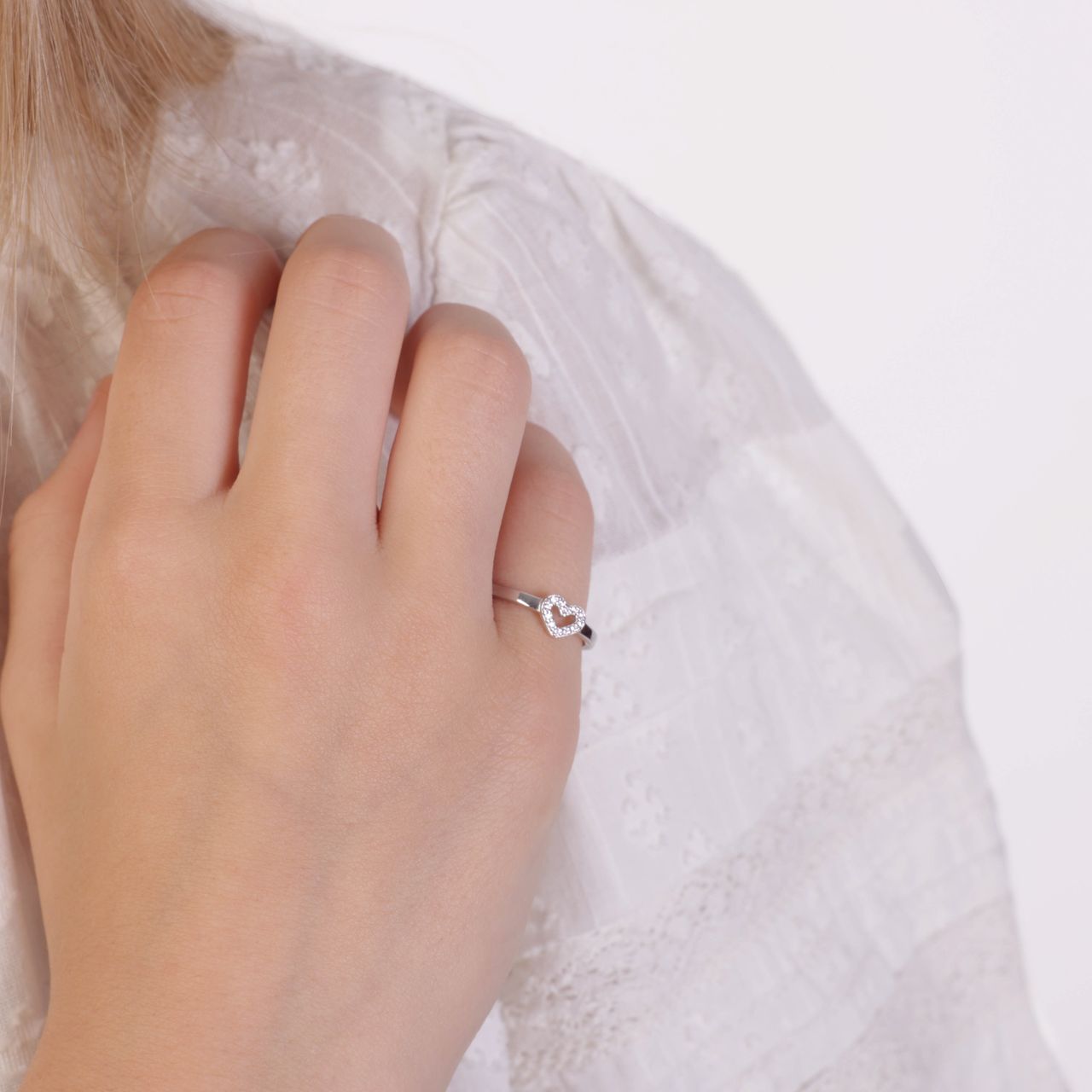 Kinderring, 925 Silber, Herz mit Zirkonia in Hellrosa