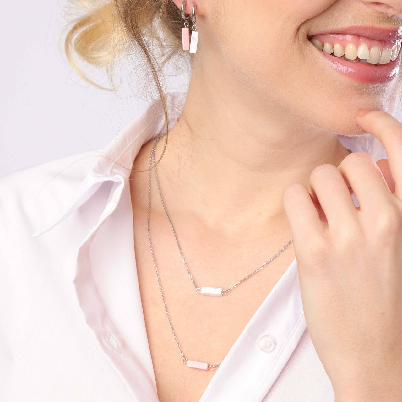 Pink Opal stainless steel ketting