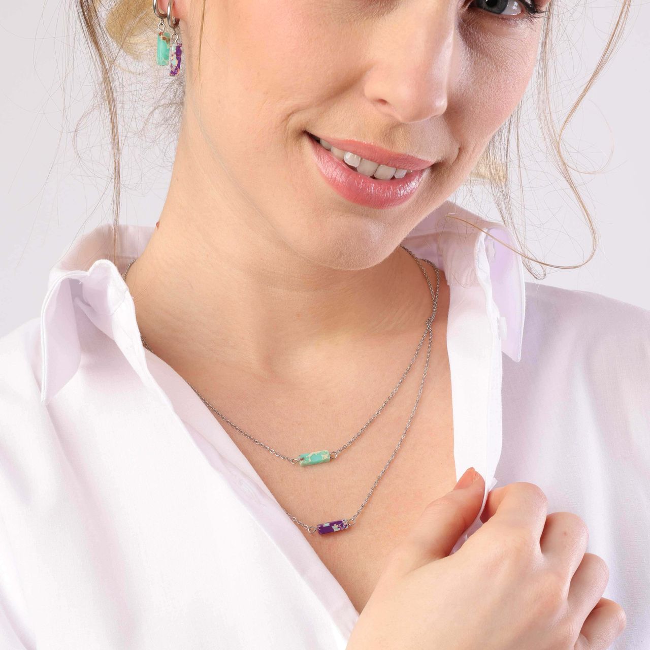 Turquoise stalen ketting