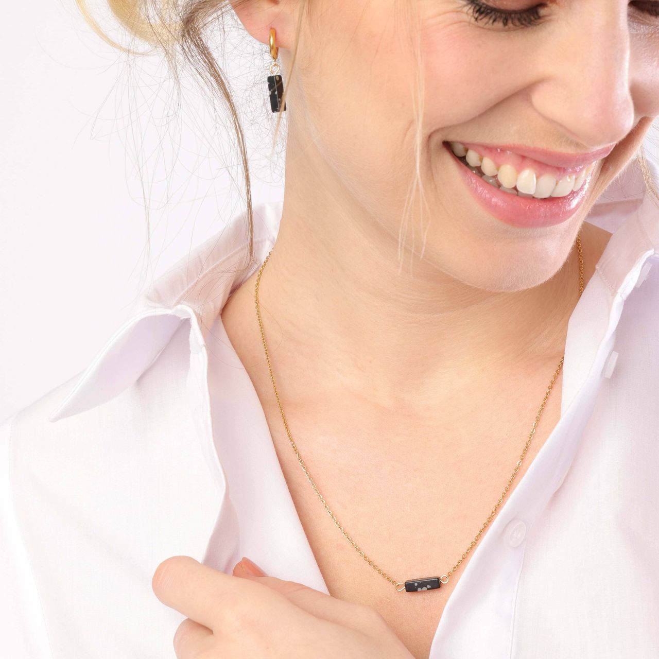 Stainless steel goldplated ketting met hanger met black jasper voor dames