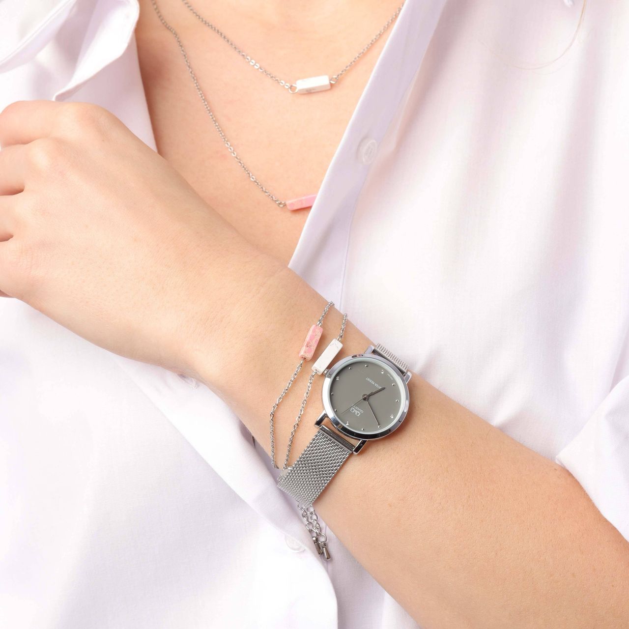 Pink Opal stainless steel armband