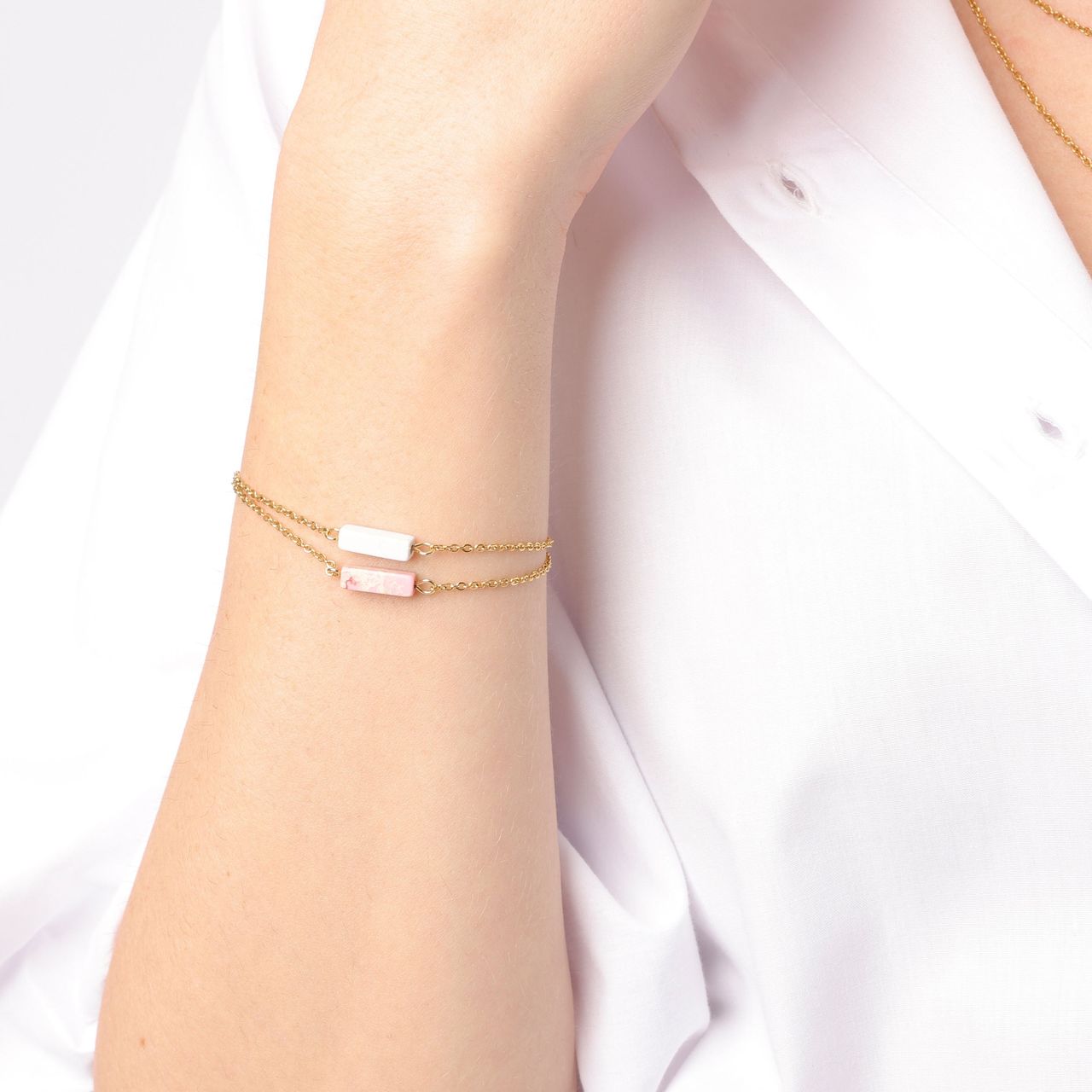 Pink Opal stalen 14 karaat goldplated armband