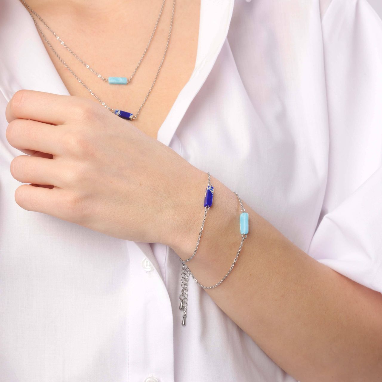 Aquamarine stalen armband