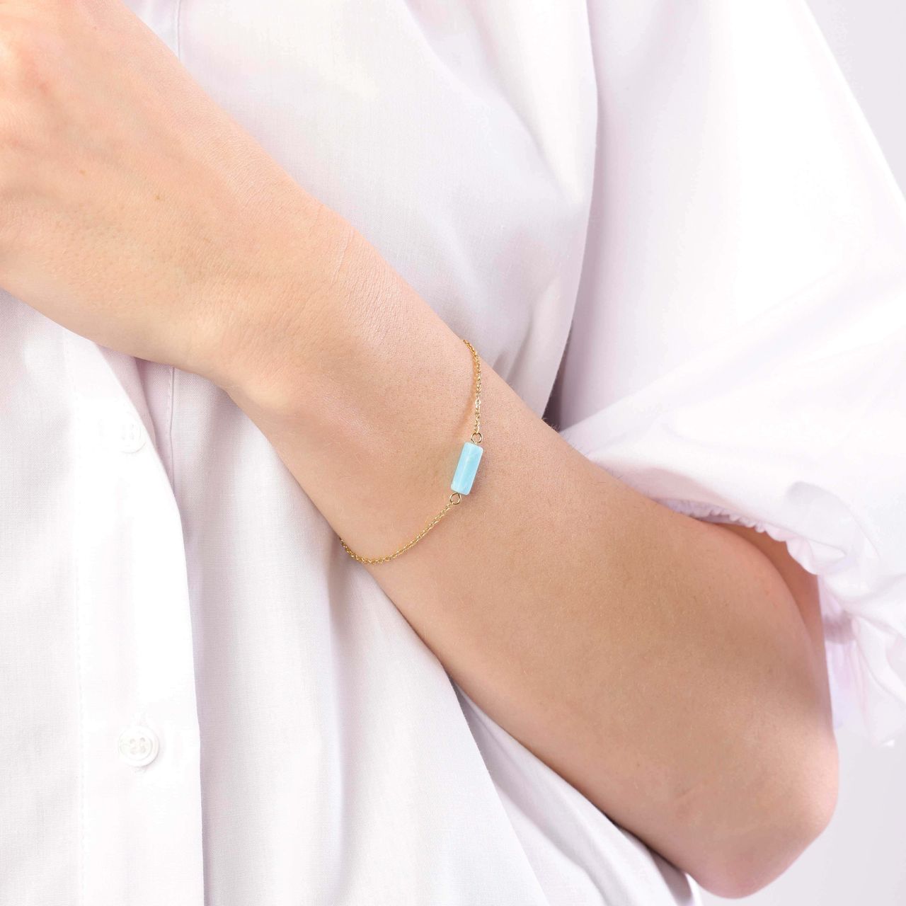 Aquamarine stainless steel 14 karaat goldplated armband