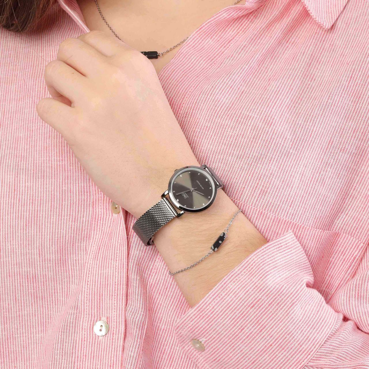 Armband, Edelstahl, Jaspis in Schwarz