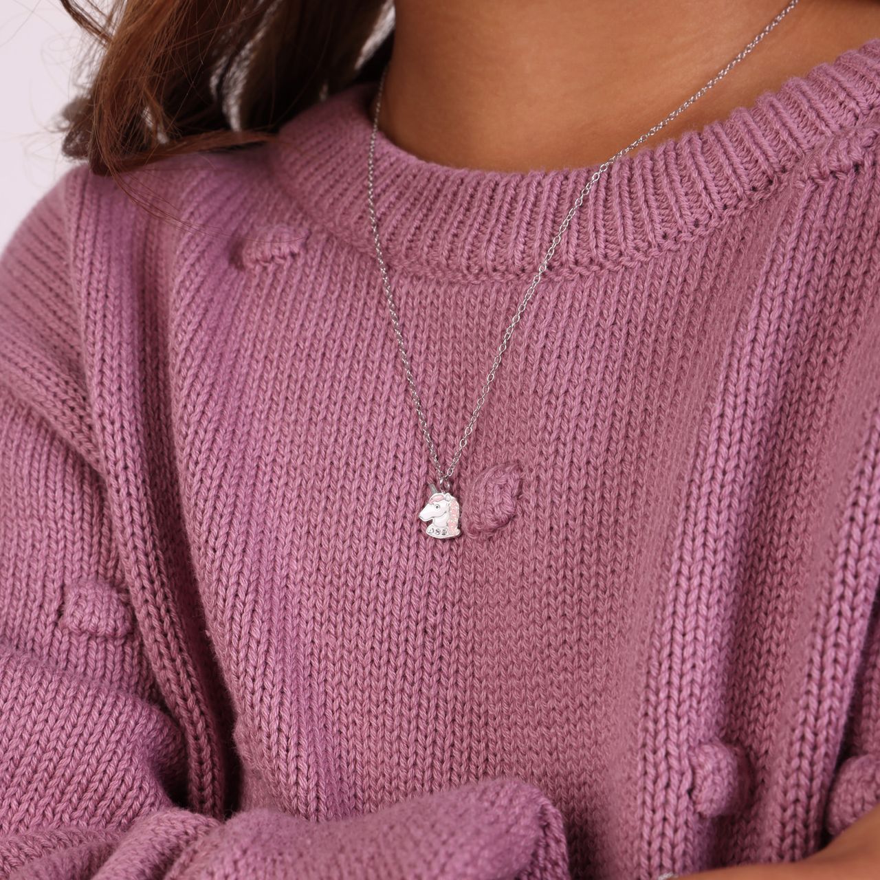Kinderkette, 925 Silber, Einhorn, Emaille