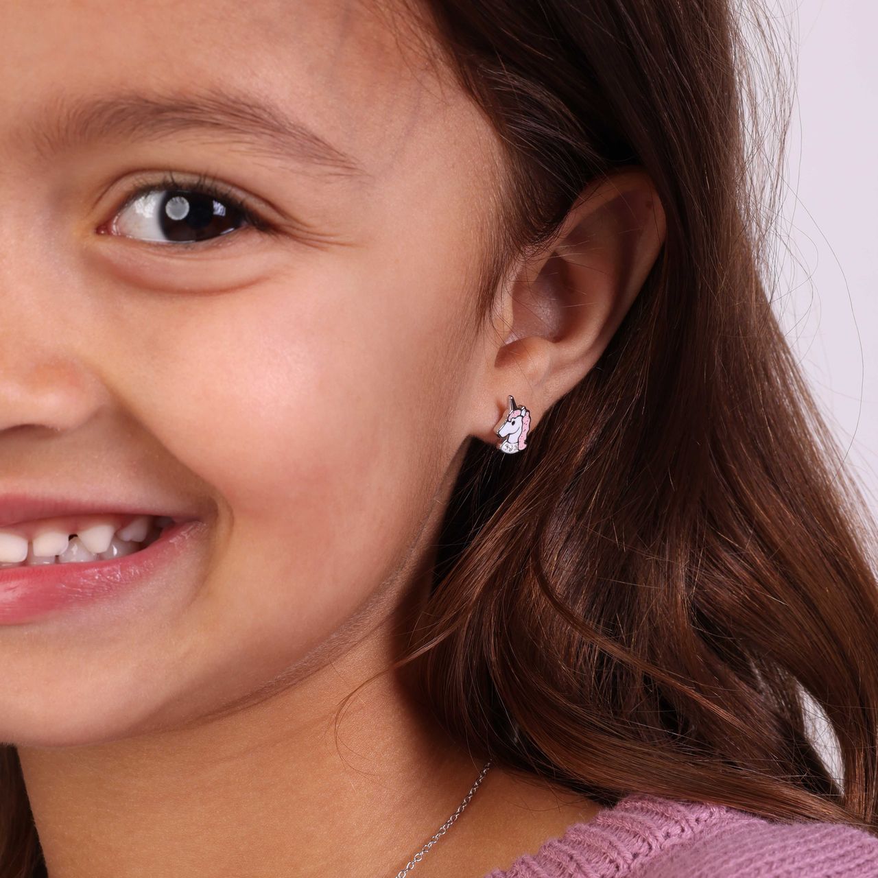 Kinder-Ohrstecker, 925 Silber, Einhorn, Emaille