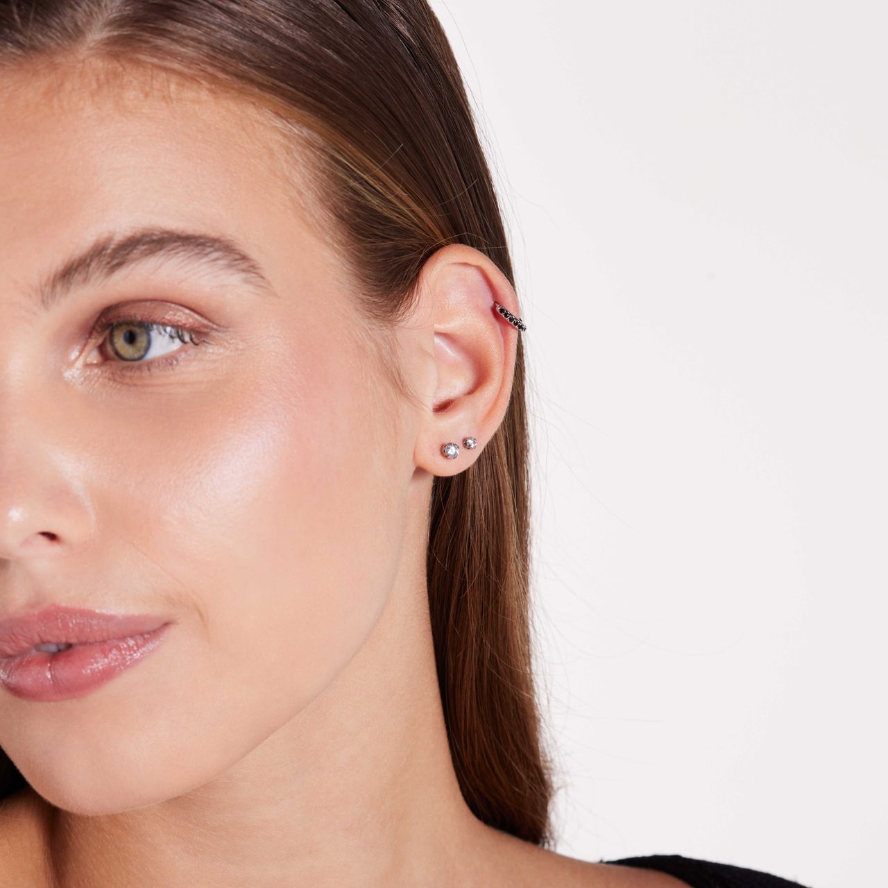 Helix-Piercing, 925 Silber, Zirkonia in Schwarz