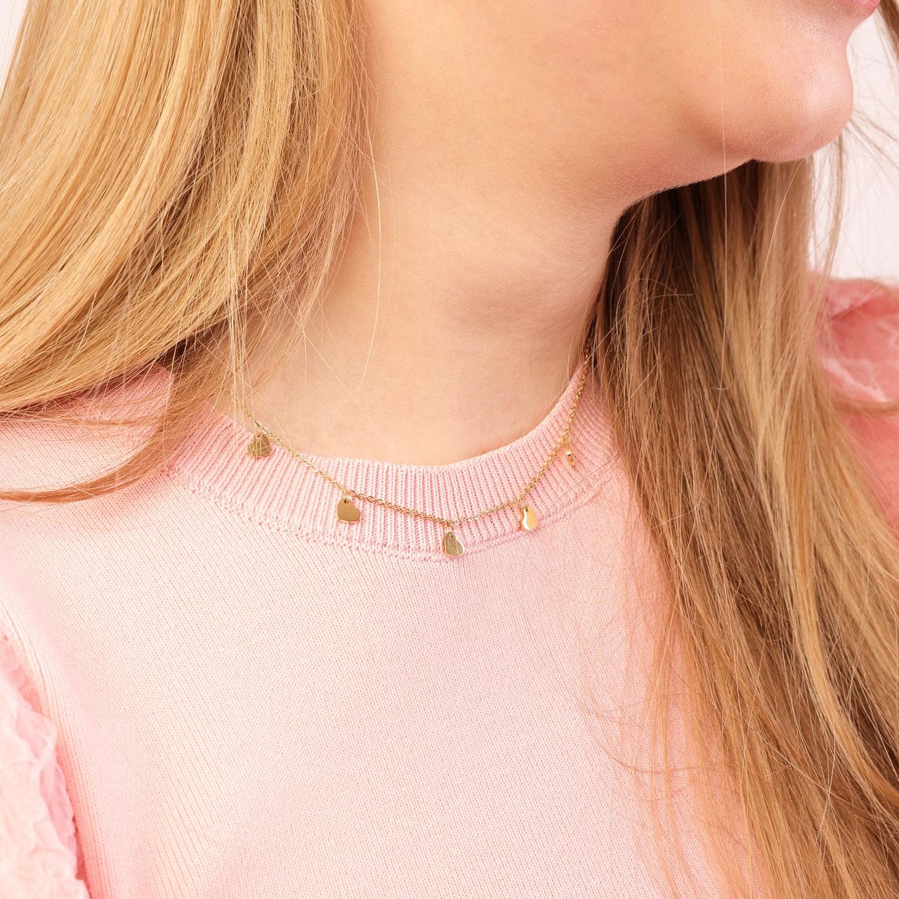 Stalen goldplated ketting met hartjes