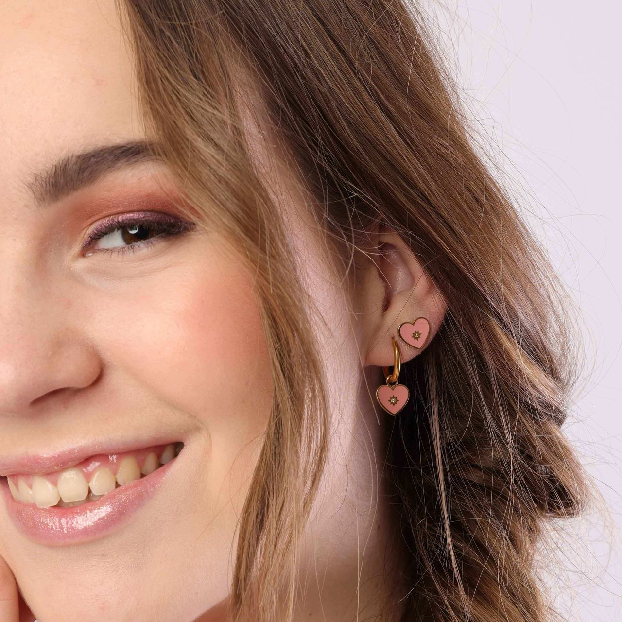 Stainless steel goldplated oorknoppen hart met zirkonia voor dames