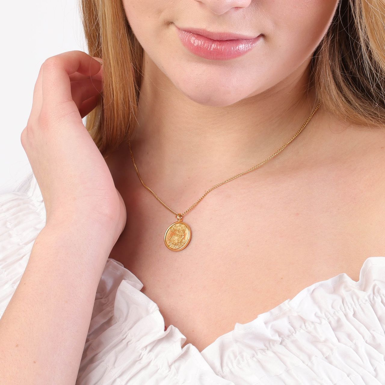 Stainless steel goldplated ketting met munt voor dames