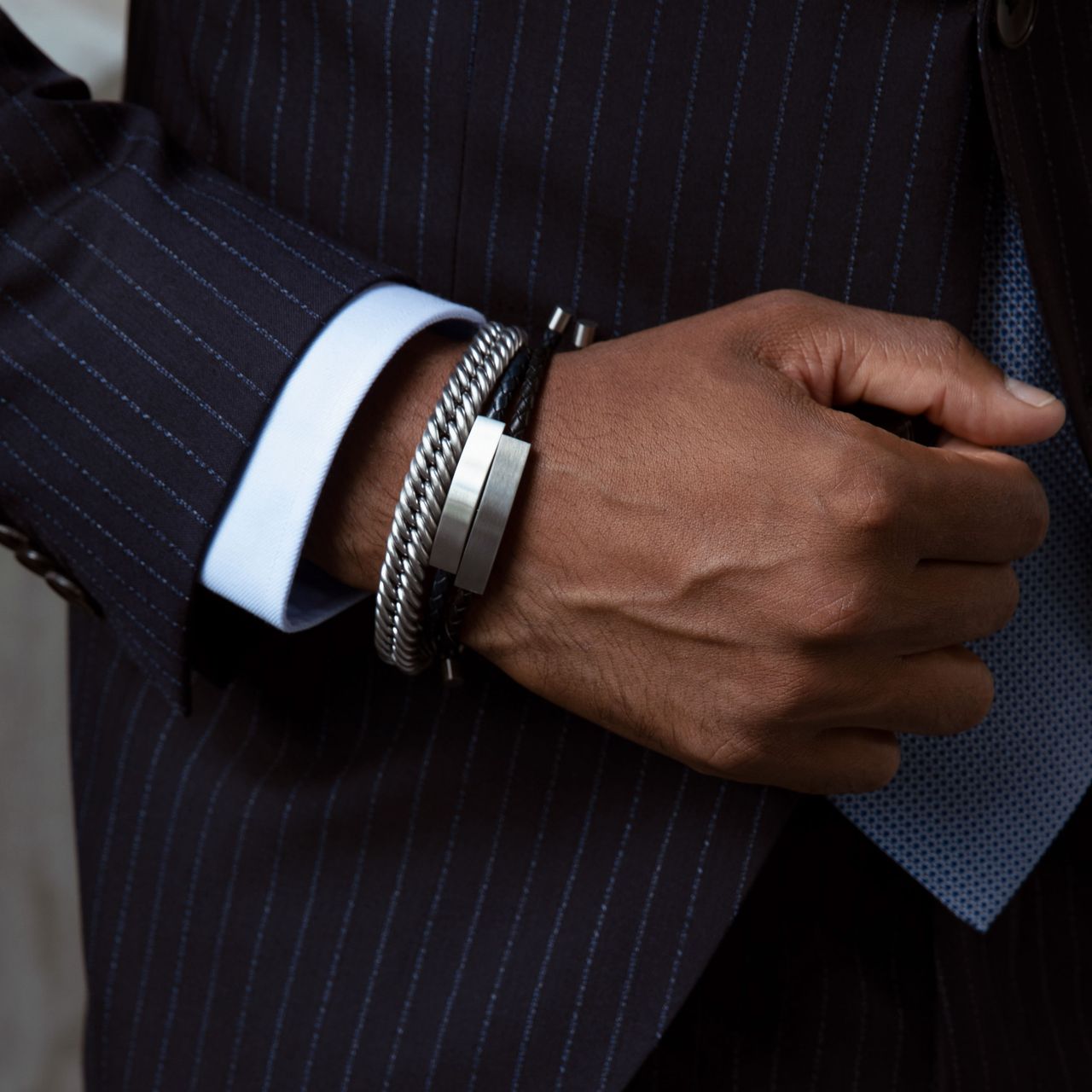 Gerecycleerd stalen heren plaatarmband mat blauw