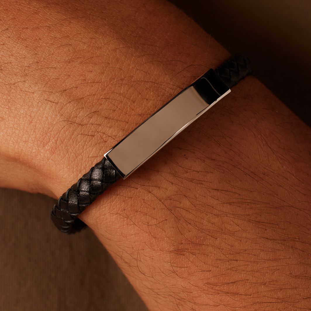 Plattenarmband für Herren, Edelstahl, schwarz