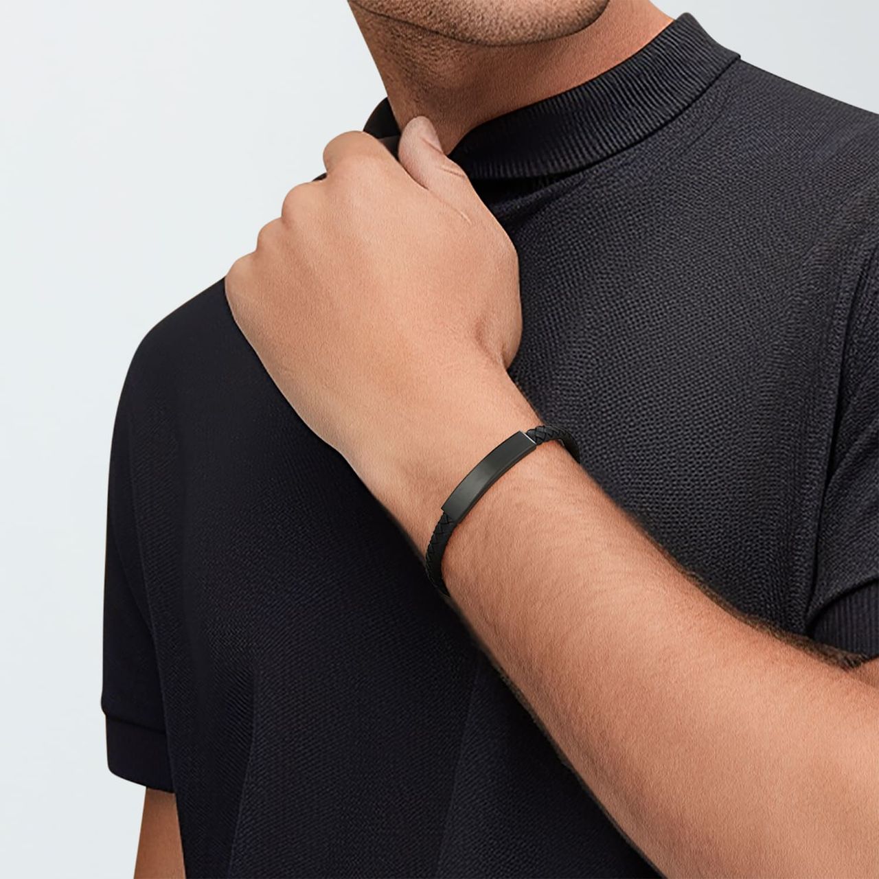Gerecycled stainless steel heren plaatarmband mat zwart
