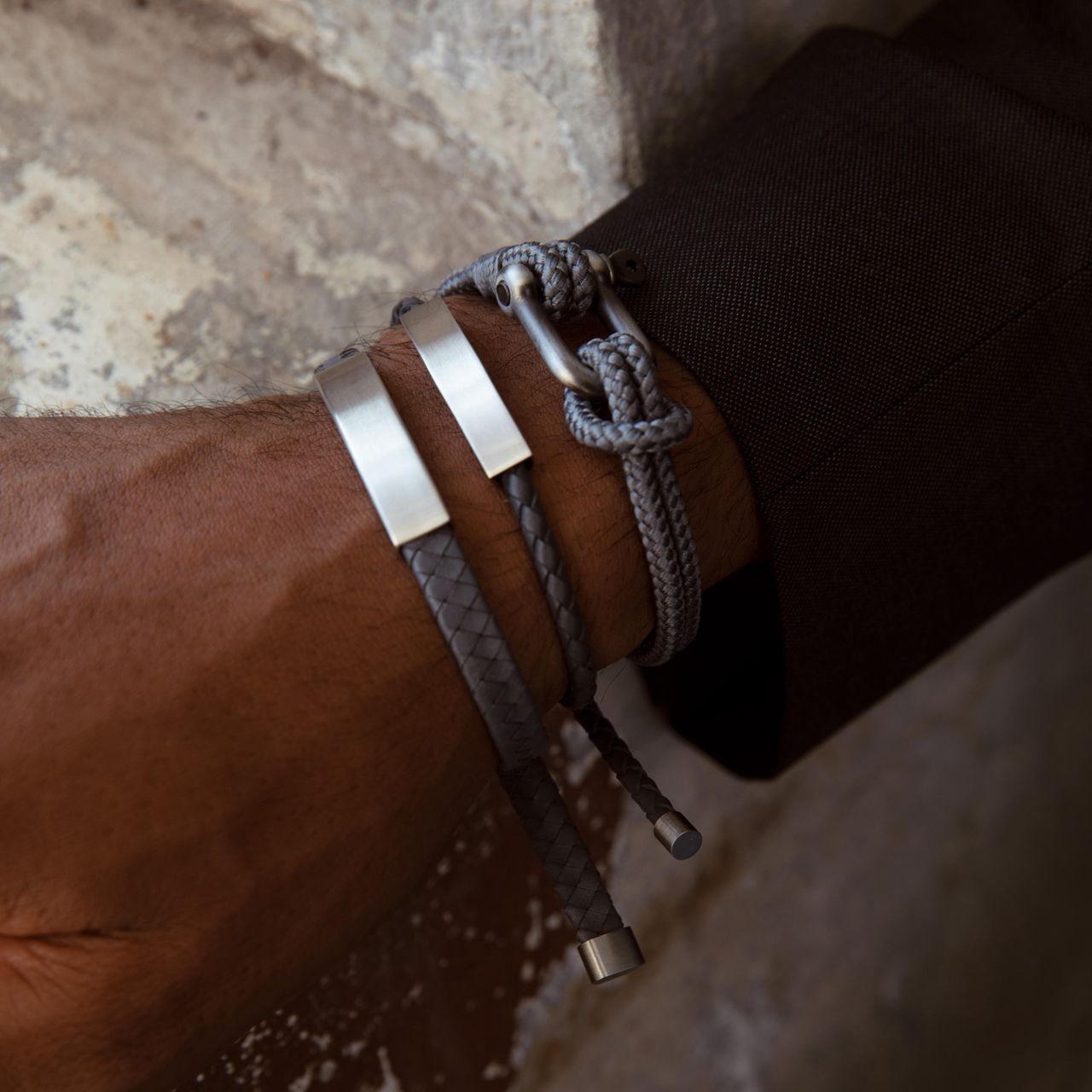 Plattenarmband für Herren, Edelstahl matt, grau