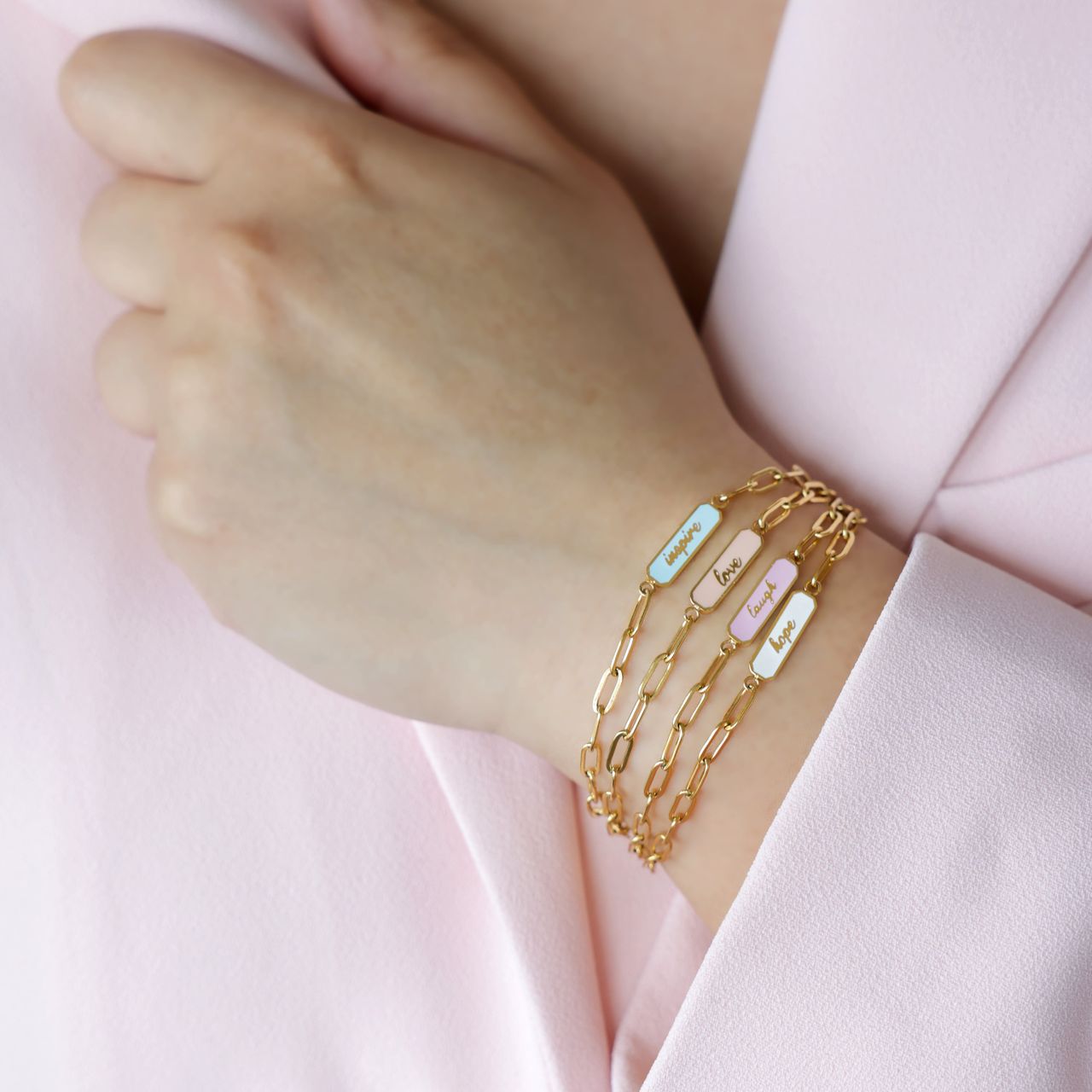Armband, Edelstahl, vergoldet, Laugh, Emaille, lila