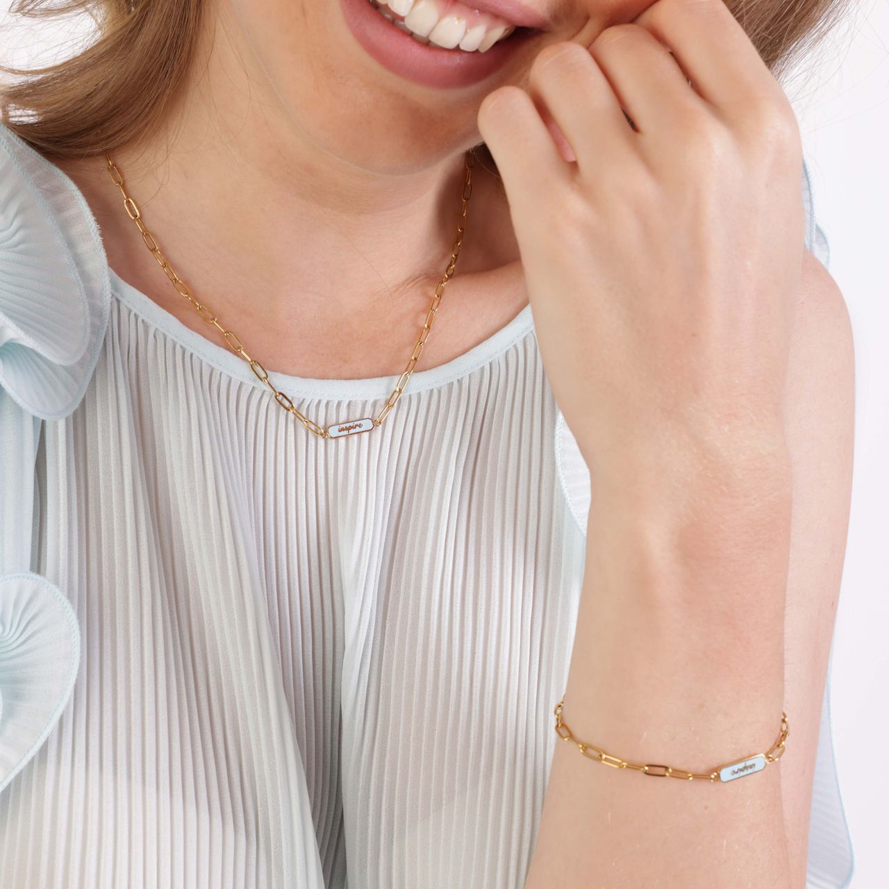 Stainless steel goldplated ketting inspire emaille blauw voor dames