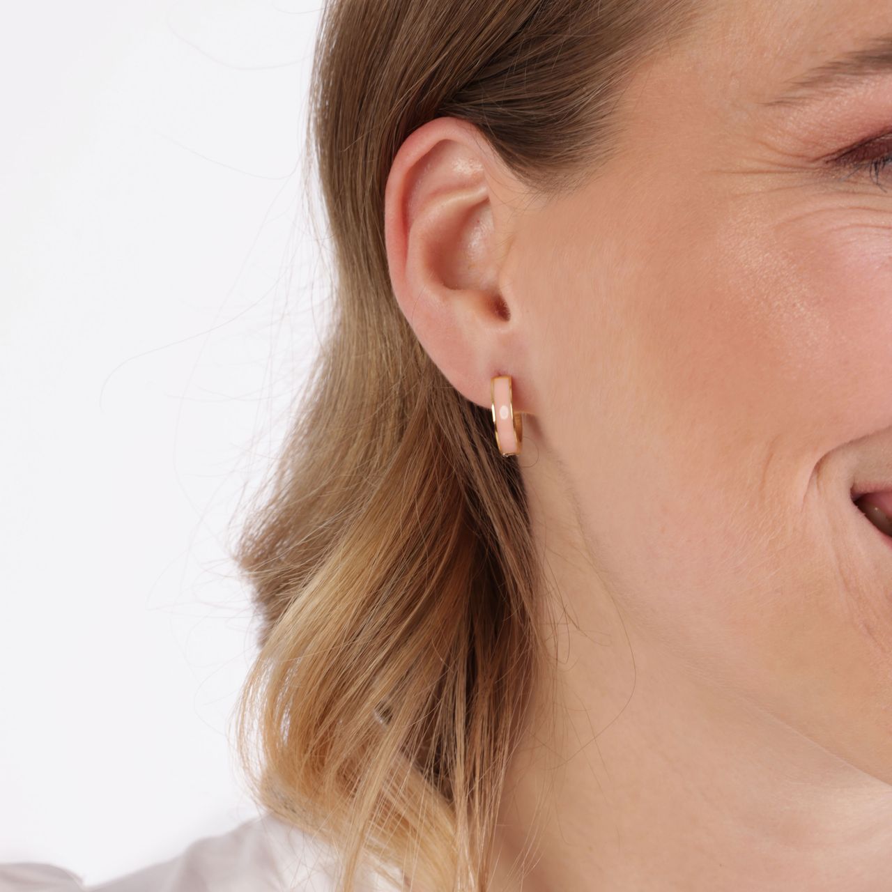 Stainless steel oorringen emaille roze voor dames