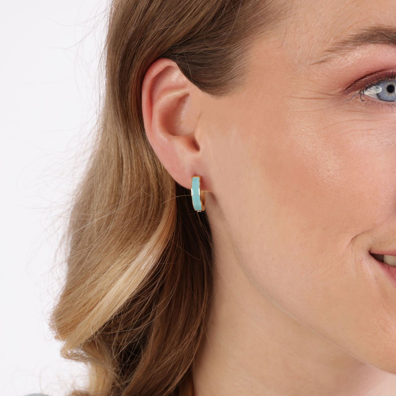 Stainless steel goldplated oorringen met emaille mint voor dames