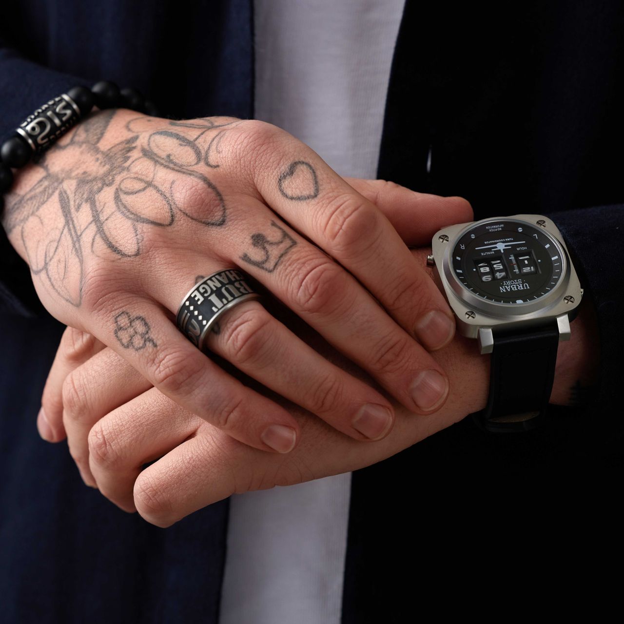 Stainless steel herenring mat/zwart met tekst