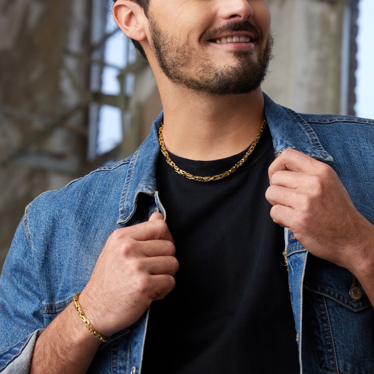 Stalen goldplated herenschakelketting