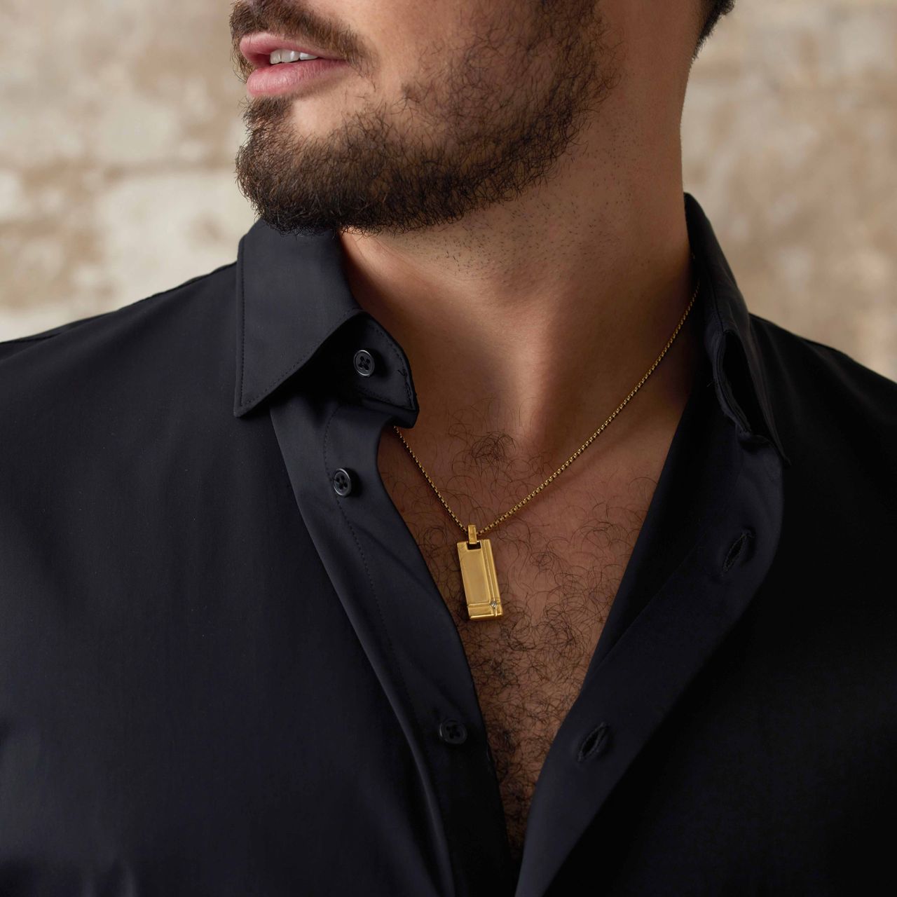 Stalen goldplated herenketting met hanger met zirkonia
