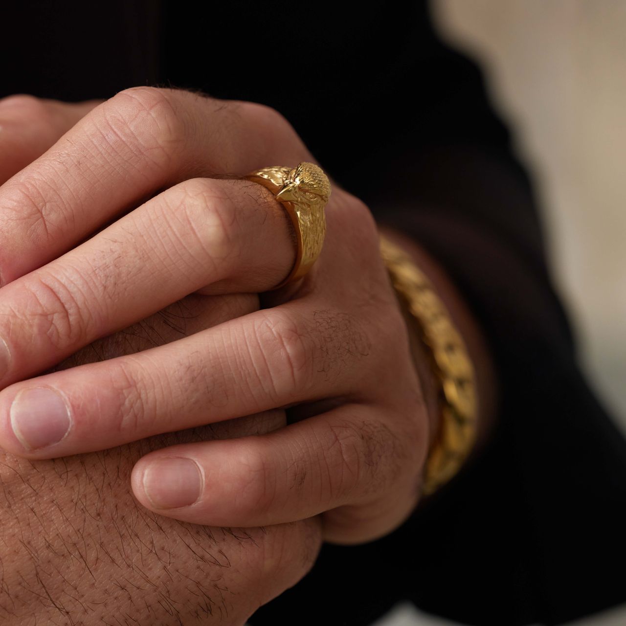 Gerecycleerd stainless steel goldplated ring adelaar
