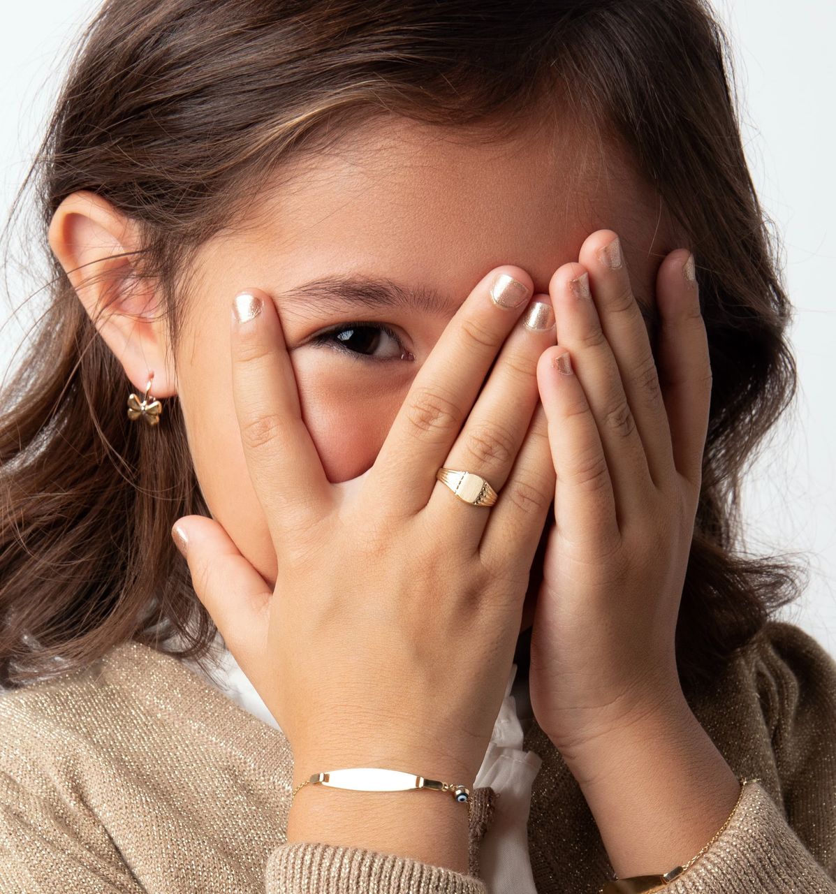 Plattenarmband für Kinder, 750 Gelbgold, böses Auge