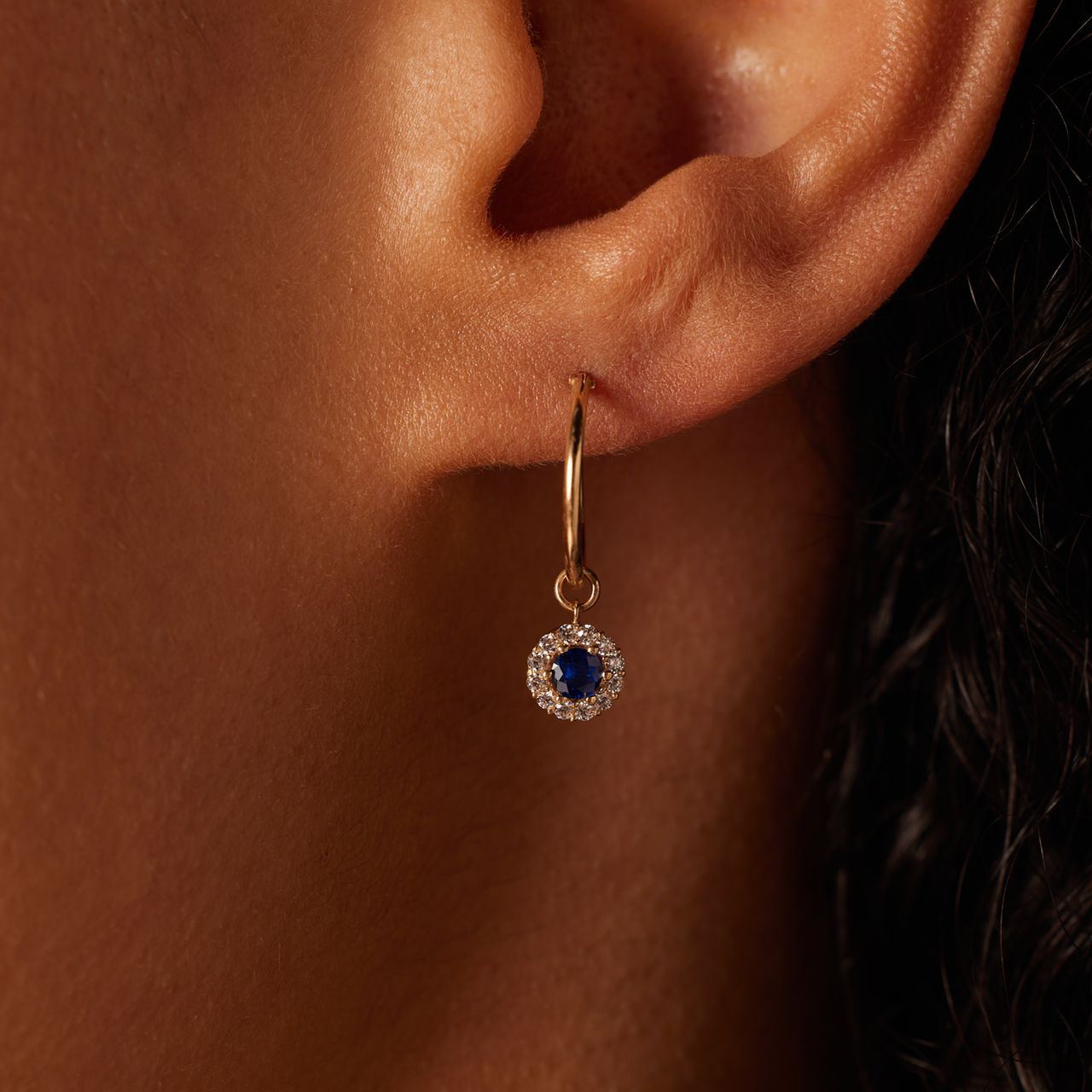 Ohrringe, 585 Gelbgold, Blau/Weiß, Zirkonia