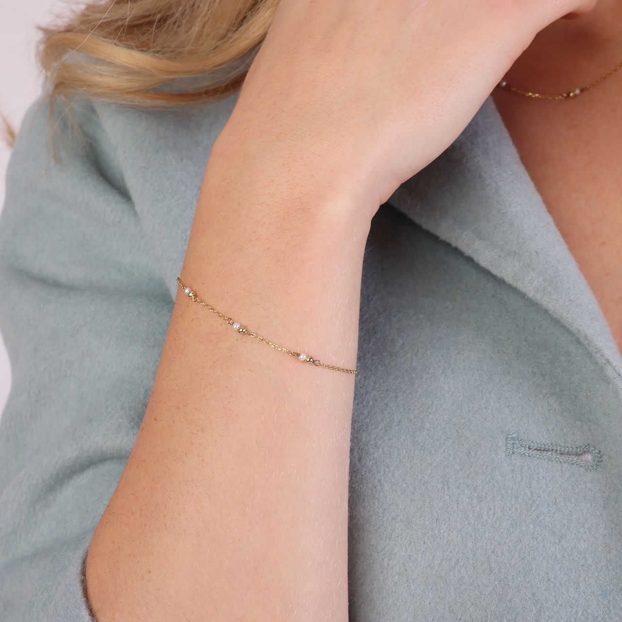 Armband, 925 Silber, vergoldet, Süßwasserperlen